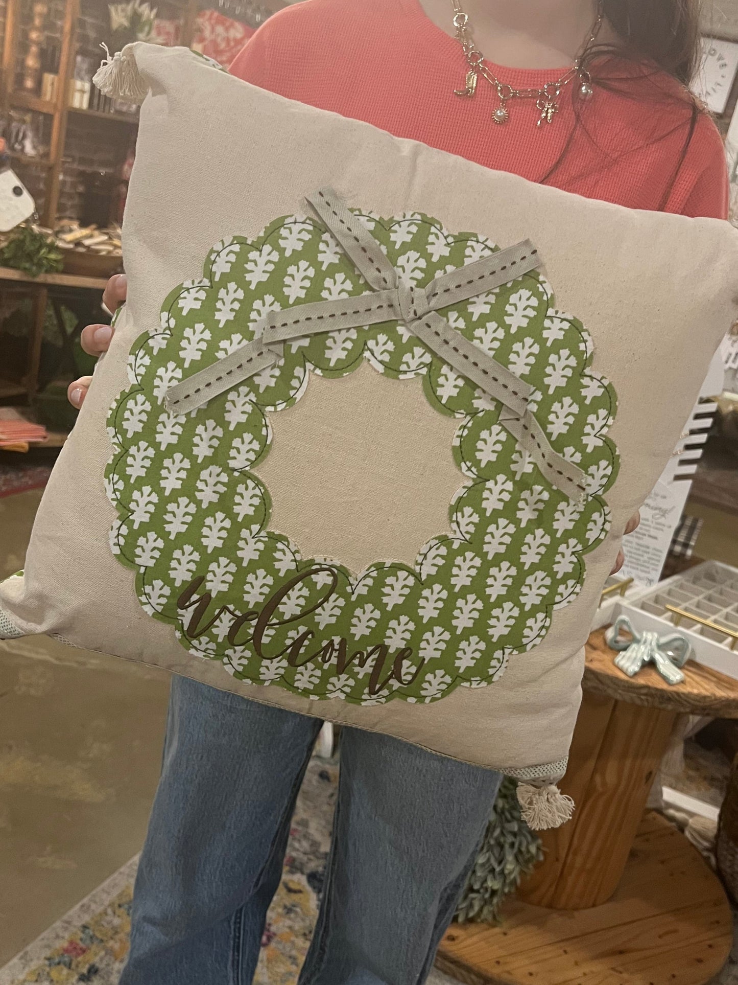 Welcome Wreath Pillow