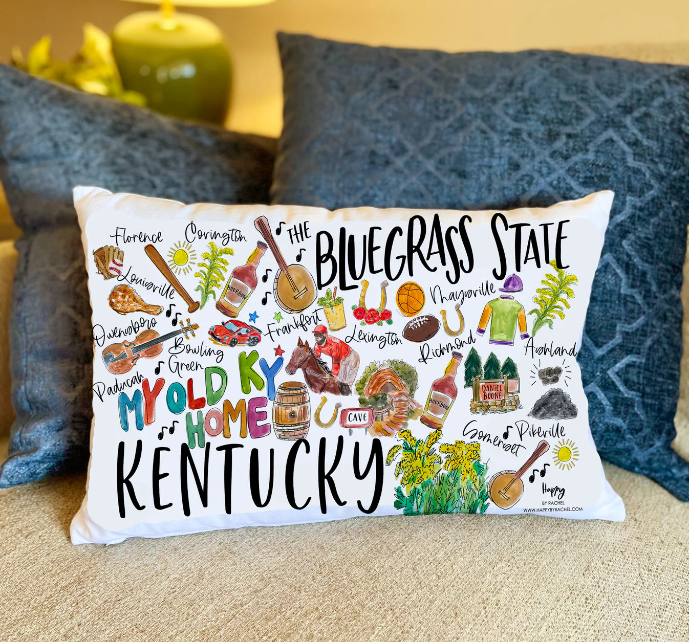 Happy by Rachel Kentucky Pillow