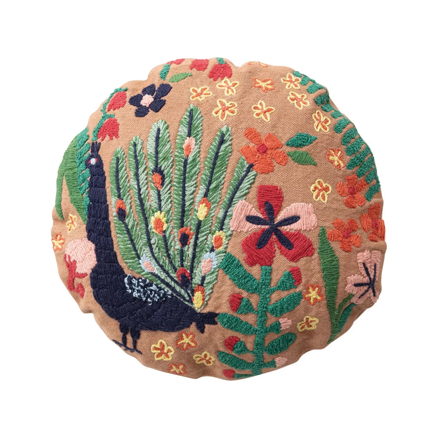 Floral Peacock Outdoor Pillow
