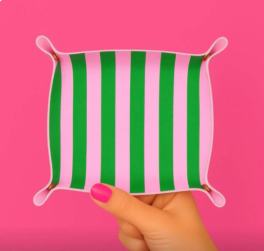 Cute trinket gift tray catchall | pink & green stripe