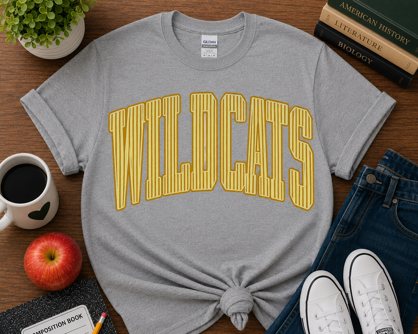 Vintage Wildcats Gold Stripe Varsity Tee