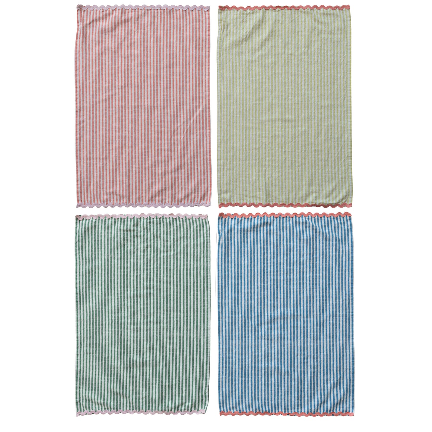 Ric Rac Trimmed Cotton Striped Towels