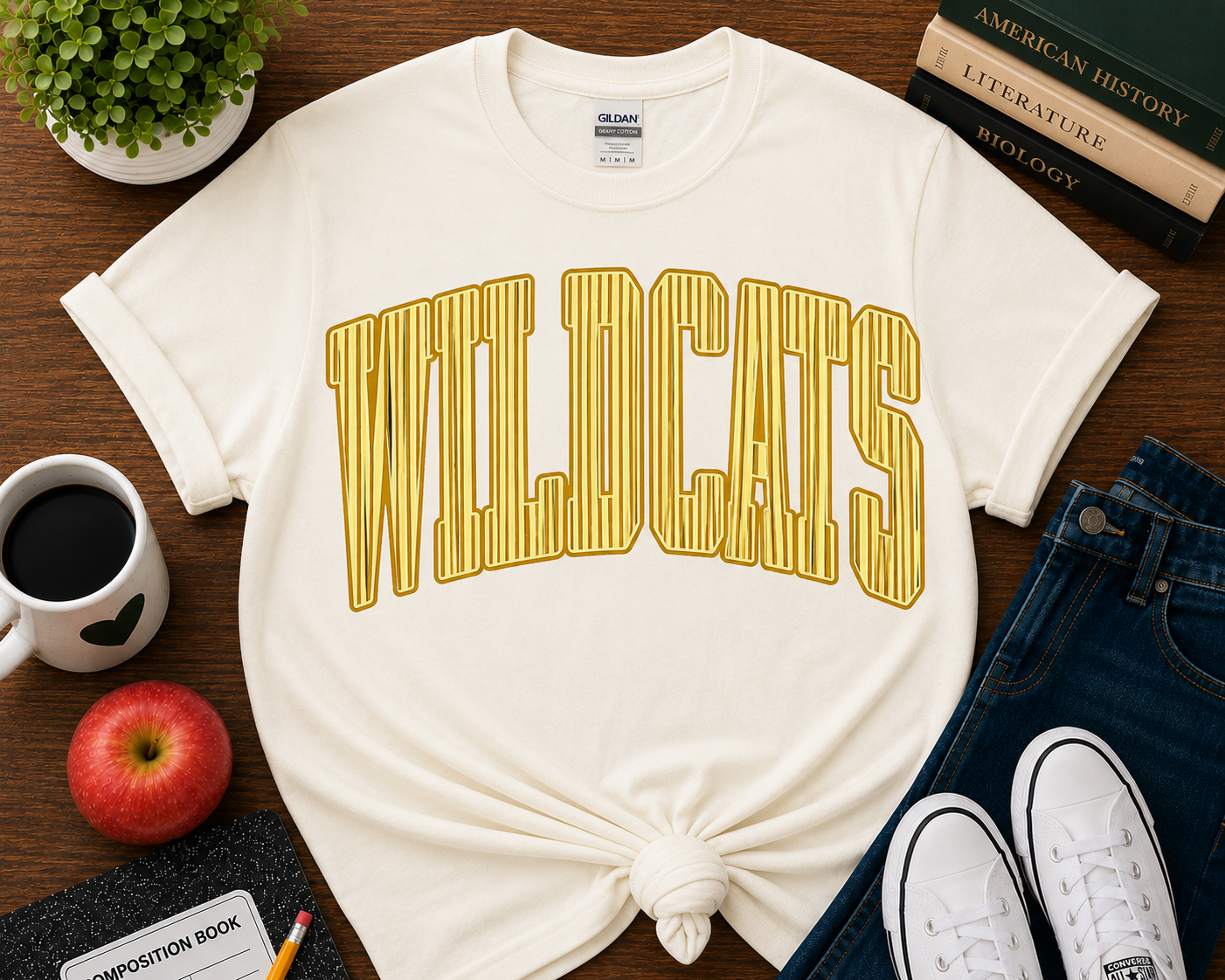 Vintage Wildcats Gold Stripe Varsity Tee