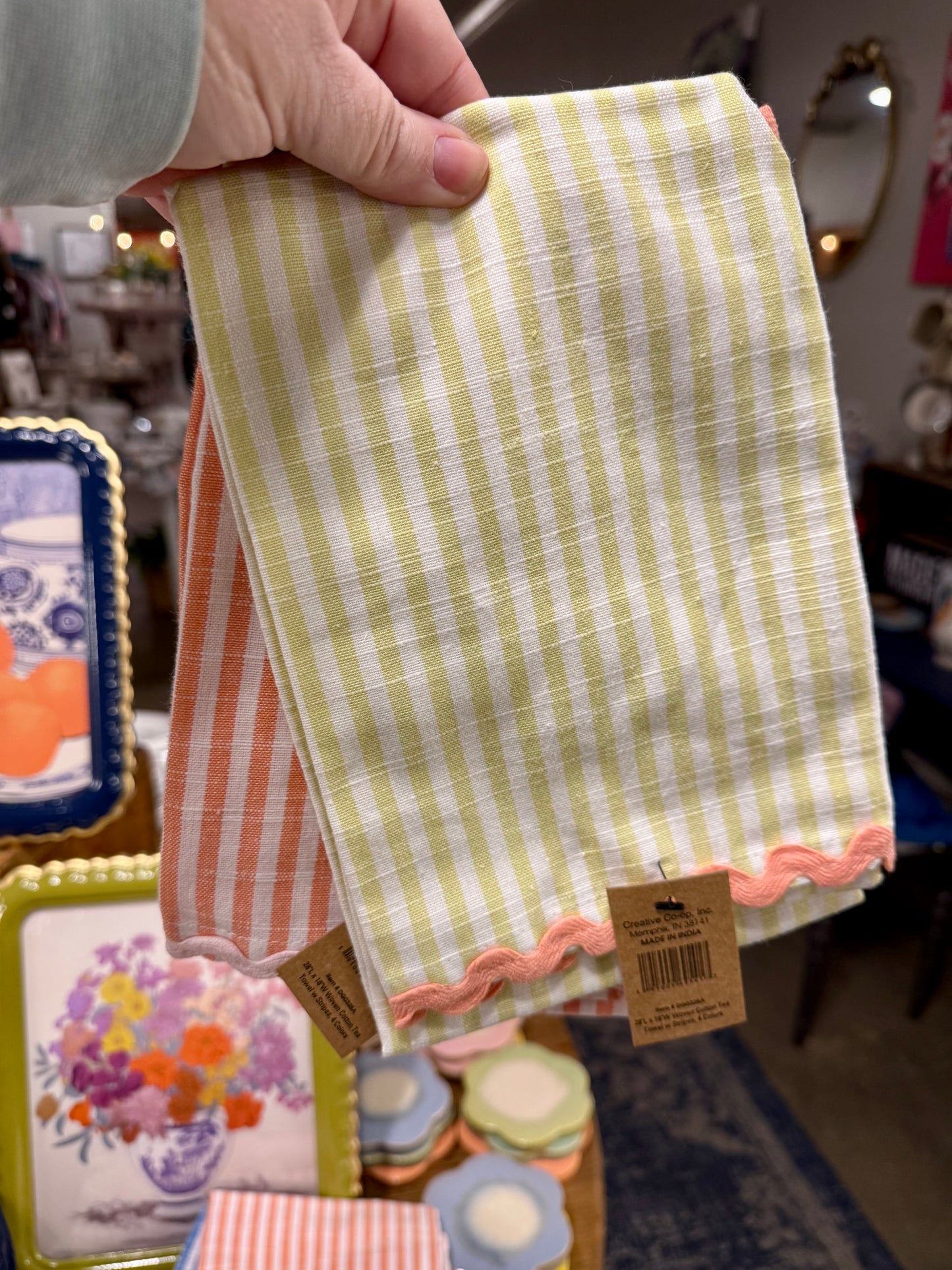 Ric Rac Trimmed Cotton Striped Towels