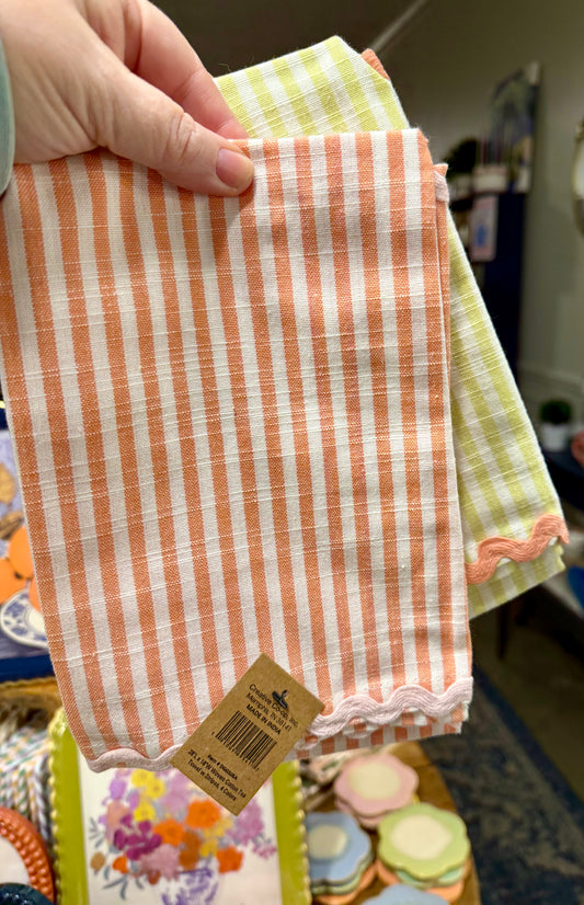 Ric Rac Trimmed Cotton Striped Towels