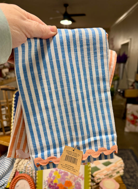 Ric Rac Trimmed Cotton Striped Towels