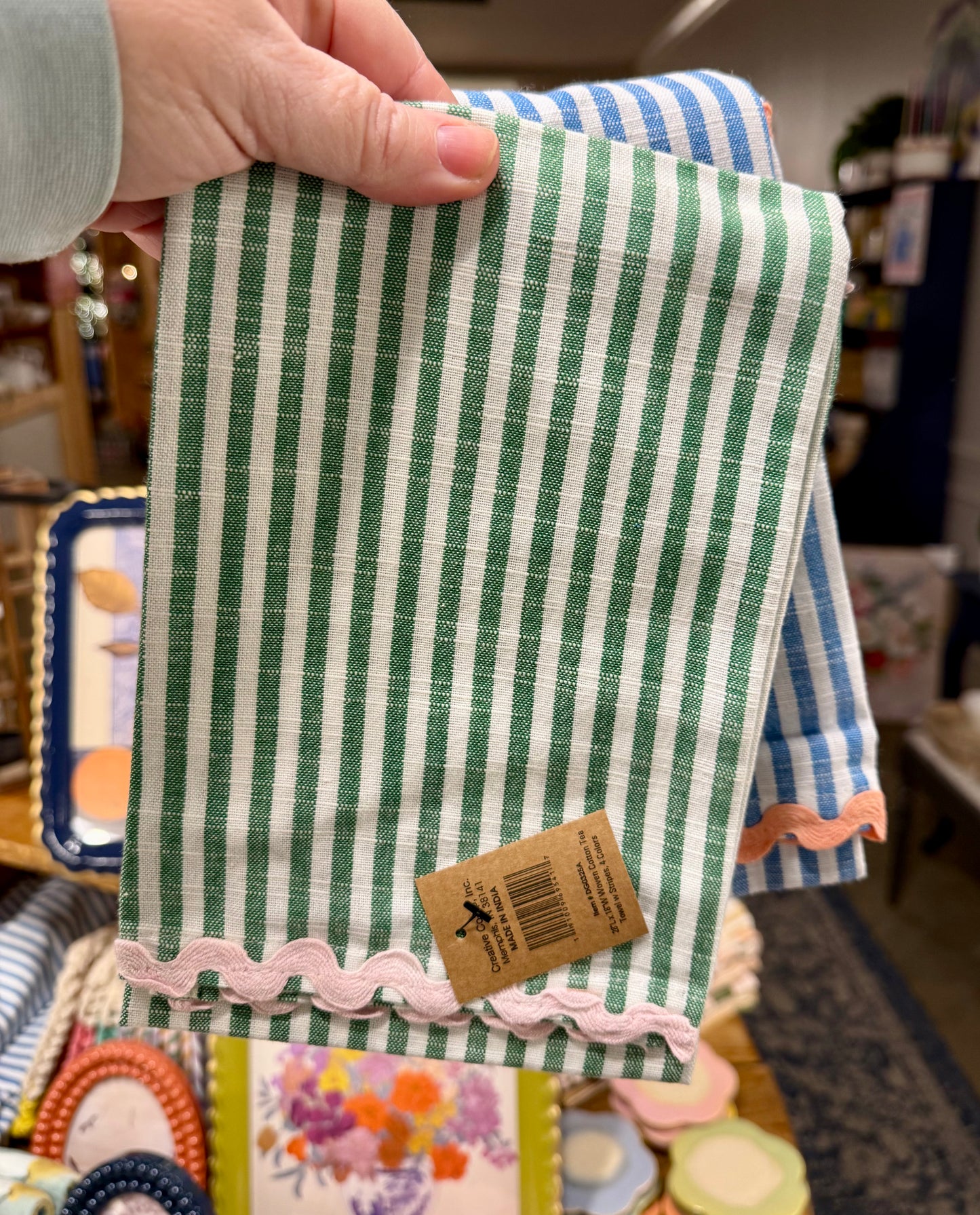 Ric Rac Trimmed Cotton Striped Towels