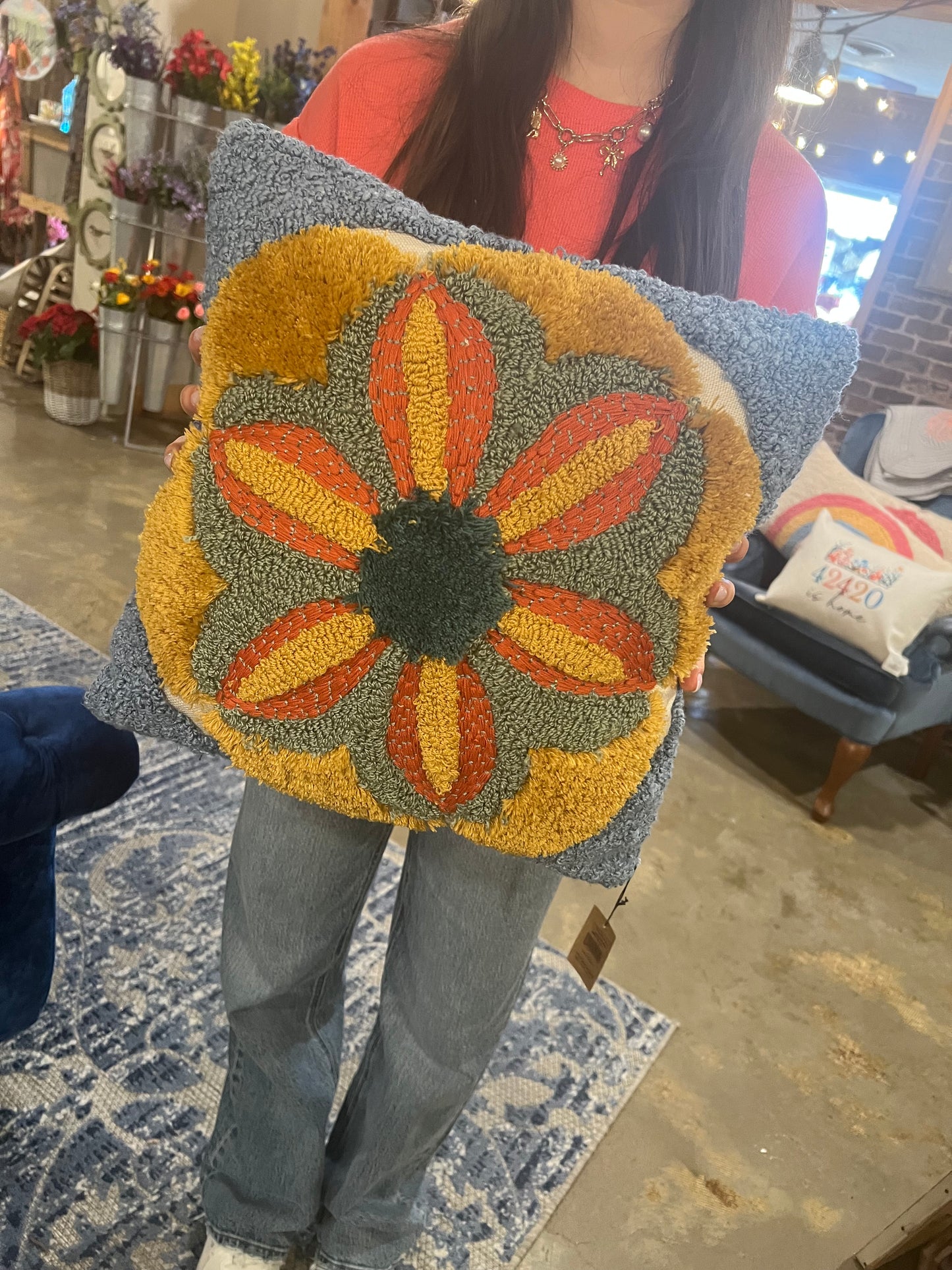 Square Outdoor Floral Pillow