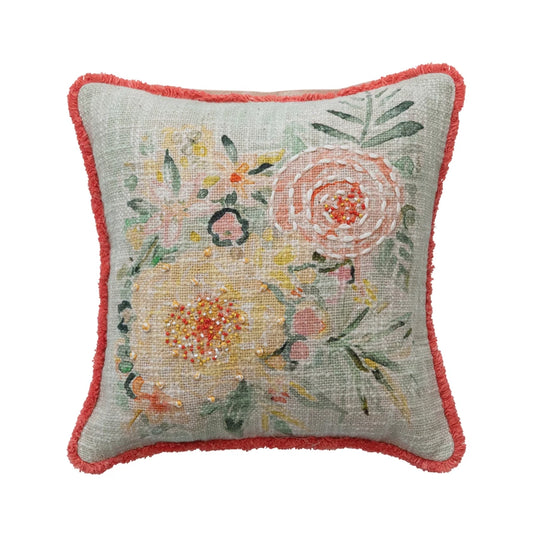 Square Cotton Floral Pillow