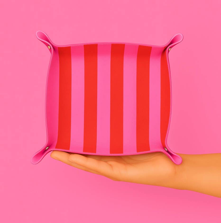 Cute trinket gift tray catchall | pink & red stripe
